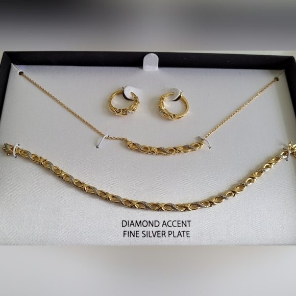 Diamond Accent Infinity Earrings Necklace Set - Picture 1 of 9